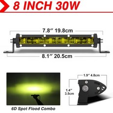 NAOEVO 4x4 오프로드 Led 라이트 바 슈퍼 슬림 120W 12V 24V 7 12 인치 운전 안개 LED 작업 램프 자동 ATV SUV 트랙터 보트 지프, [12] 6D-8IN-Y, 12) 6D-8IN-Y