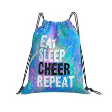 포라티오 드로스트링 백팩 짐 스트링 백팩 스포츠 드로스트링 백팩 여성 남성용, Eat Sleep Cheer Repeat