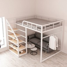 어른벙커침대 기숙사 계단식 2층침대 자취방 수납 침대 성인 벙커형 소형 프레임 복층, 1. 화이트(옷장 제외), 1개