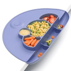 PrimaStella 유아용 실리콘 플레이스 매트 - 분할 접시 흡착 및 푸드 캐처 올인원 (퍼플) 174545, 페리윙클