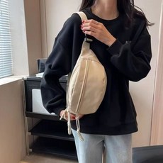 單肩側揹包 運動潮流腰包 男女通用, 米白色