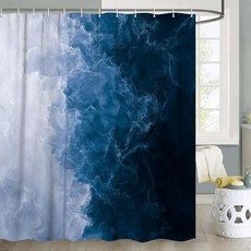 JAWO 해상 등대 샤워 커튼 블루 크랩 앵커 요트 해안 욕실 장식 방수 패브릭 샤워 커튼 세트 후크 12개 172.7 x 177.8cm(69 x 70인치), 청록색