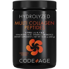 Codeage 水解綜合膠原蛋白胜肽 玻尿酸 - 維他命C - 益生菌 無味粉末, 1個, 300g