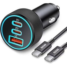 BuddhiGear고속차량용충전기 PD3.0+QC3.0 멀티포트 USB C 자동차충전기 아이폰 갤럭시 호환, 검은색, CC10
