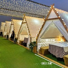 방수 삼각 텐트 오두막 방갈로 카페 야외 캠핑 감성 캐노피 식당야외 인디언텐트, 2x3m방형(흰색)/바닥베이스포함xxx