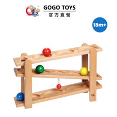 GOGO TOYS 原木波浪軌道球 經典原木視覺追蹤教具 訓練手眼協調 18個月以上, 原木色, 1套