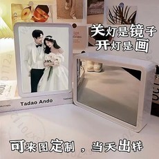 鏡子燈光畫 訂製照片鏡面小夜燈 DIY創意禮物 相框 EDZM9GT01A, 現貨款財神爺【無需定製】,USB插電款【三色調節】普通包裝