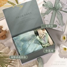 母親節禮物推薦：送長輩時尚絲巾禮盒，實用生日禮品，媽媽婆婆最愛, 荷影清漣絲巾+艾灸儀+花束+禮盒, 1個