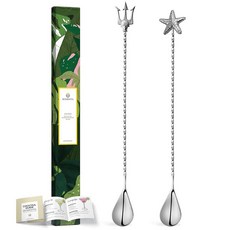 ECLATIS Homestia 바 스푼 칵테일 믹싱 스푼 30.5cm12인치 긴 손잡이 스테인리스 스틸 젓개 해골 엔드 스푼이 있는 나선형 명품 디자인 바텐더 음료 가정, 불가사리 + 삼지창 + 실버 2개
