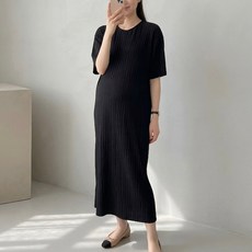 [당일출고] 수엠W 임산부 주름 플리츠 롱원피스 반팔 루즈핏 빅사이즈 T07 리플원피스