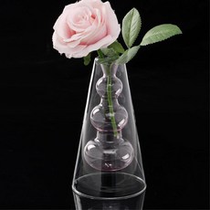 감각적 인테리어 투명화병 핑크 삼각 꽃병 예쁜화병, 투명 유리 연핑크