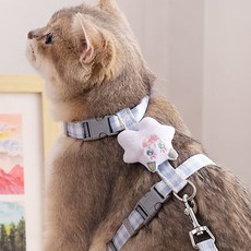 큐트스마트 고양이 인형 장식 I자형 체크 무늬 하네스 리드줄 세트, 블루, 1개
