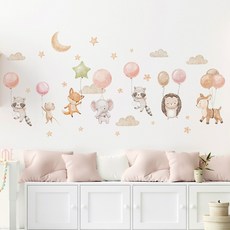 바이앤뷰 귀여운 벽장식 인테리어 스티커, 풍선 동물친구들