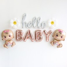 이벤트홀릭 베이비샤워 풍선 파티용품세트 헬로 베이비 아기, 1개, 5.여자+여자아기 세트