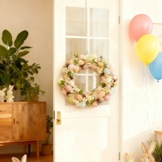 YO 台灣出貨 複活節花蛋環 仿真花手工裝飾 牆面室內庭院掛件 壁掛式花園拍照, 隨機一個