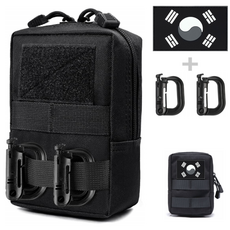 HahnRay군용파우치 EDC 파우치 아웃도어 방수 택티컬 휴대폰파우치(실리콘 태극기패치+D형카라비너), 블랙