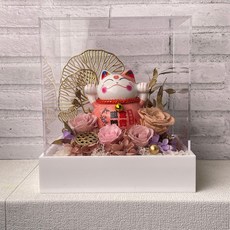 永生花招財貓禮物, 卡粉色 - 幸福安康