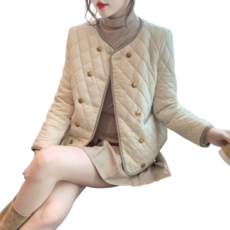 여성 경량 패딩 점퍼 데일리 노카라 체크 더블 누빔 자켓 뉴타임즈8M227