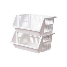 EZLIVING 堆疊型開放式置物籃, 奶油白, 2個