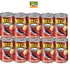 [PERA PLUS] MEGA SARDINES in tomato sauce chili red 필리핀 메가 생선 통조림, 10개, 155g