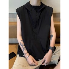 【khs_lin】夏季冰絲速乾連帽無袖背心，男士薄款運動大碼T恤，美式休閒修身舒適青少年打底背心
