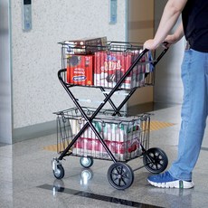 쇼핑카트 2단 접이식 폴딩 분리수거카트 캐리어 마트카트 재활용카트 쓰레기카트 분리수거카트, 1개, 블랙