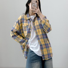 빈티지 오버핏 체크 셔츠 방송댄스복 줌바댄스복 에어로빅복