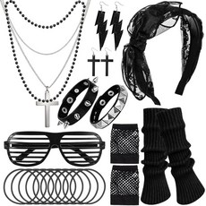 Fingertip WD 80년대 코스튬 액세서리 세트 네온 레트로 패니 팩 헤어밴드 망사 슬라우치 양말 파티 할로윈용 다채로운 색상 원사이즈 164565