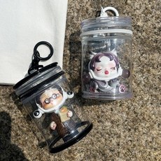 威廉 盲盒收納展示袋 防塵拉鏈外出圓筒包 高透明娃娃手辦可愛玩偶收納包, 1個, 白色空包,7*7*9.5cm