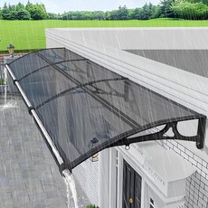 창문 차양 외부 UV 비 및 눈 보호 알루미늄 브래킷 내구성 있는 폴리카보네이트 캐노피 입구 발코니 차고용, 회색, 60 x 100cm/24 x 40인치