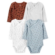 Simple Joys by Carter's 유니 베이비 4팩 사이드 스냅 바디수트 블루 플로럴/브라운 애니멀 프린트/라이트 그레이/화이트 도트 158151