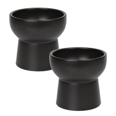 바이푸르 강아지 고양이 허니하이보울 굽높은 도자기 식기, 2개, 네츄럴블랙 L