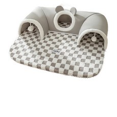 貓咪隧道貓窩 寵物玩具 貓玩具 貓窩 貓睡墊 貓隧道 貓抓板 貓用品, 灰色棋盤格L 75*55cm 適用2只成年貓, 1個