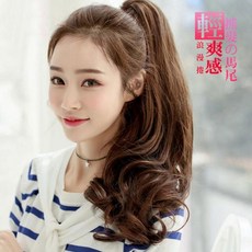 韓系正妹波浪捲50CM抓夾式馬尾髮片，自然逼真無痕接髮，快速變髮神器, 1個, 亞麻棕黃