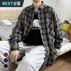 모이로브 오버핏 긴팔 빅사이즈 커플룩 체크남방