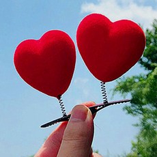 하트 머리핀 스프링 집게핀 파티 포토샵 소품, 2개, 레드