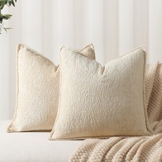 亞馬遜沙發抱枕雪尼爾壓邊靠枕民宿酒店靠墊樣chenille pillow, 米色