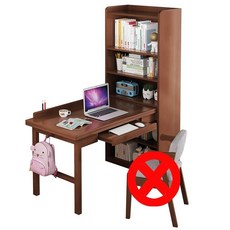 【格森】轉角實木書桌書架組閤，臺式電腦桌，家用辦公桌，臥室中學生學習寫字桌, 【升降款】胡桃色不帶椅子（書架有背板）,125*60*75書架寬63.5高160