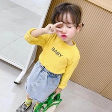 韓系女童長袖T恤 圓領羅紋BABY印花打底衫