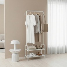 코너행거 틈새 스탠드 옷걸이 2단선반 행거 조립식 인테리어 모서리 공간, 화이트, 화이트