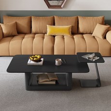 現代簡約灰色方形茶几組閤，小戶型客廳兩用邊桌，輕奢風格飄窗桌, 黑色大小組合100+邊幾岩板純黑, 1個