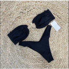 純色抹胸分體泳衣女 歐美三角比基尼