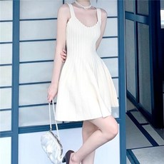 Yellwel 여름 여성 니트 슬리브리스 원피스 DJP