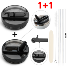 스탠리 텀블러 뚜껑 591mL/887mL/1180mL 스탠리 퀜처 프로투어 호환 진공 플립 빨대 뚜껑 탈부착 가능 세척 간편 세균방지 텀블러 액세서리 [1+1], 2개, 1180ml, 블랙