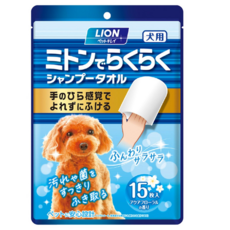 【LION】犬用手套型清潔濕巾15枚入，寵物清潔護理，溫和去除污垢異味, 15個裝, 1包