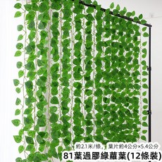 優選樂購 仿真藤條 綠蘿葉裝飾 綠藤藤蔓 假樹葉 塑膠花藤 水管道遮擋 空調遮擋 仿真綠葉花, 81葉過膠綠蘿葉12條, 1個