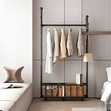 ANYOU 플로어 침실 행거 가정용 베란다 가벼운 럭셔리 숙소 방 간이 선반 행거, 블랙