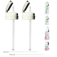 Dr. Brown's Natural Flow 배앓이 방지 옵션 와이드 넥 아기 젖병을 위한 플립 탑 빨대 뚜껑 2개 클리닝 브러시 식품 등급 실리콘 BPA 프리 흘림 방지 빨대, Dr. Brown's Natural Flow 배앓이 방