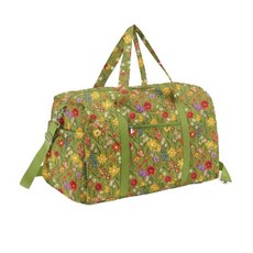 Dansydaisy 여성용 대형 퀼트 여행 더플 백 꽃무늬 휴대용 체육관 위켄더 지퍼 포켓 포함 운동용 식료품 파우치 선물 업무용 옐로우 및 그린. 그린 초원