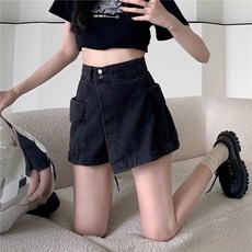 AOKADA 여성 와이드 청반바지 하이웨스트 레이어스 카고 포켓 데님 스커트 팬츠